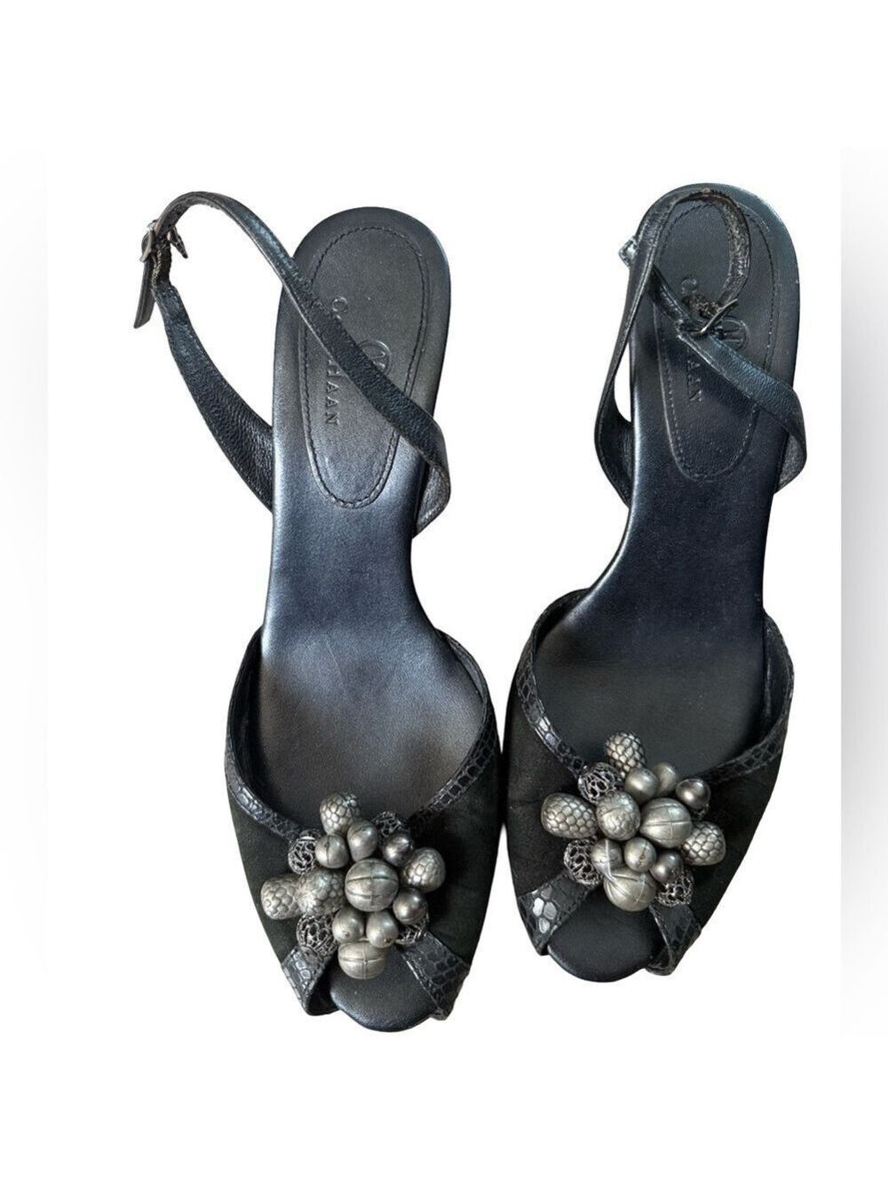 COLE HAAN Black Women's Camdyn Mixed Media Ornate Peep Toe Pumps Sz 9.5 $89 - Picture 1 of 7